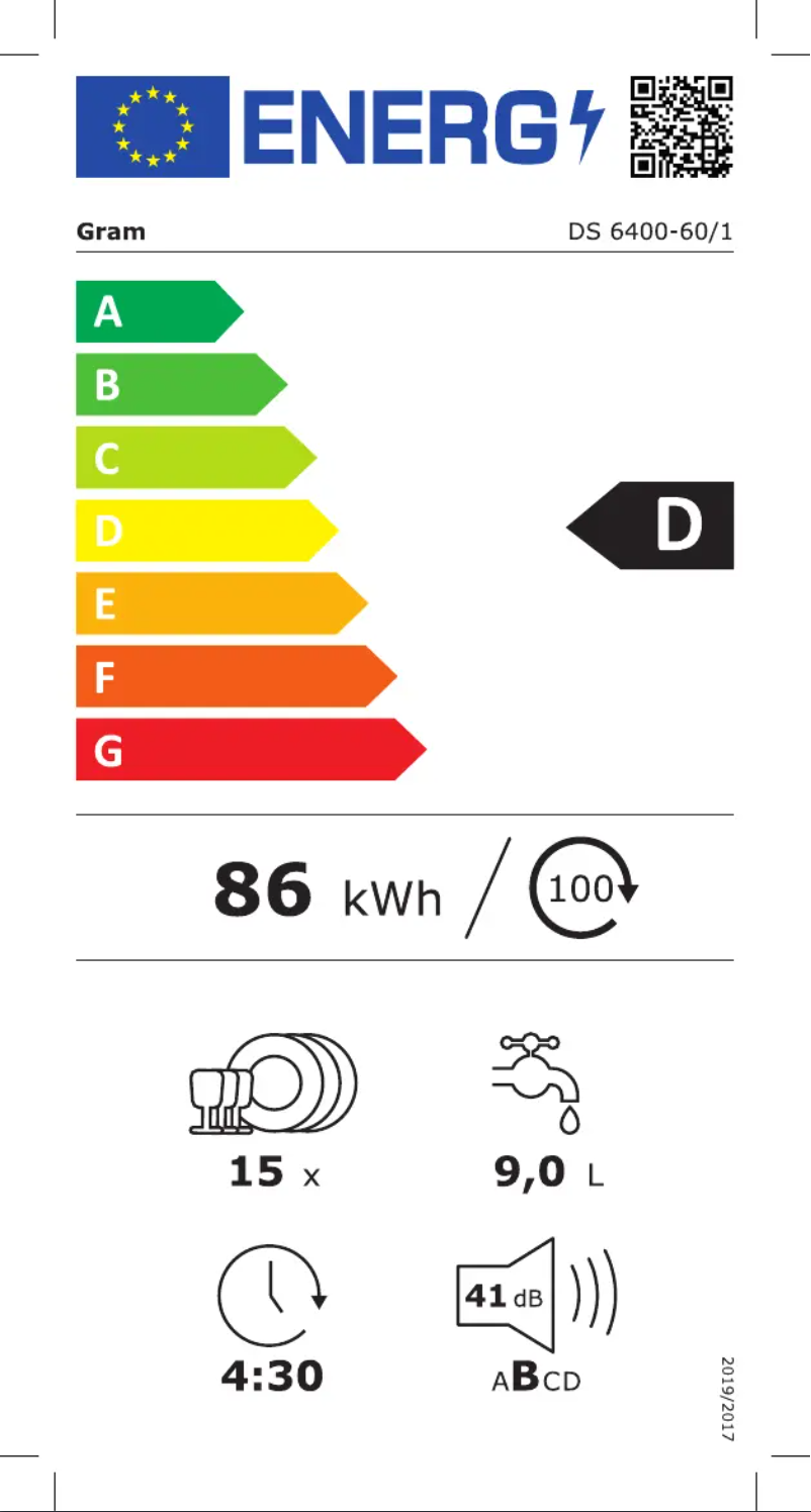 Page 1 de la notice Label énergétique Gram DS 6400-60/1