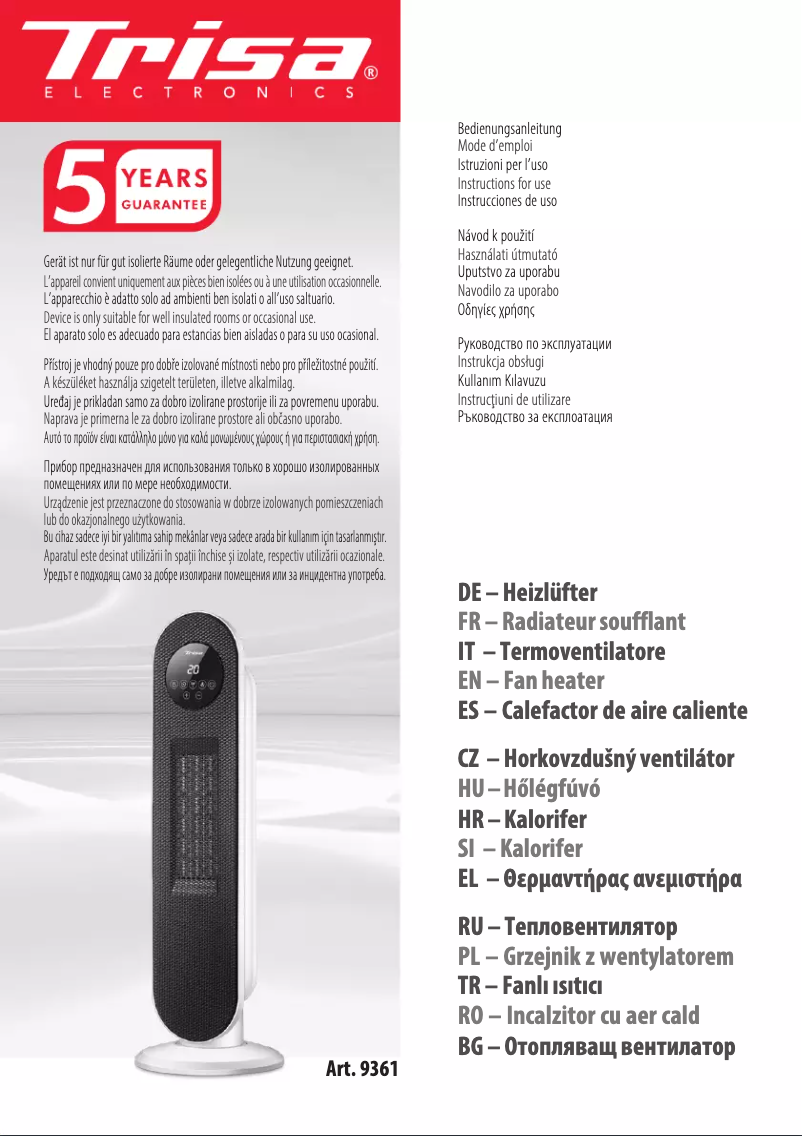 Image de la première page du manuel de l'appareil Cozy Air 9361