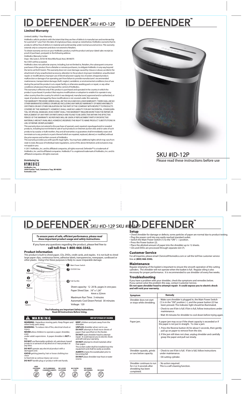 Page n°1 - Manuel utilisateur ID Defender ID-12P