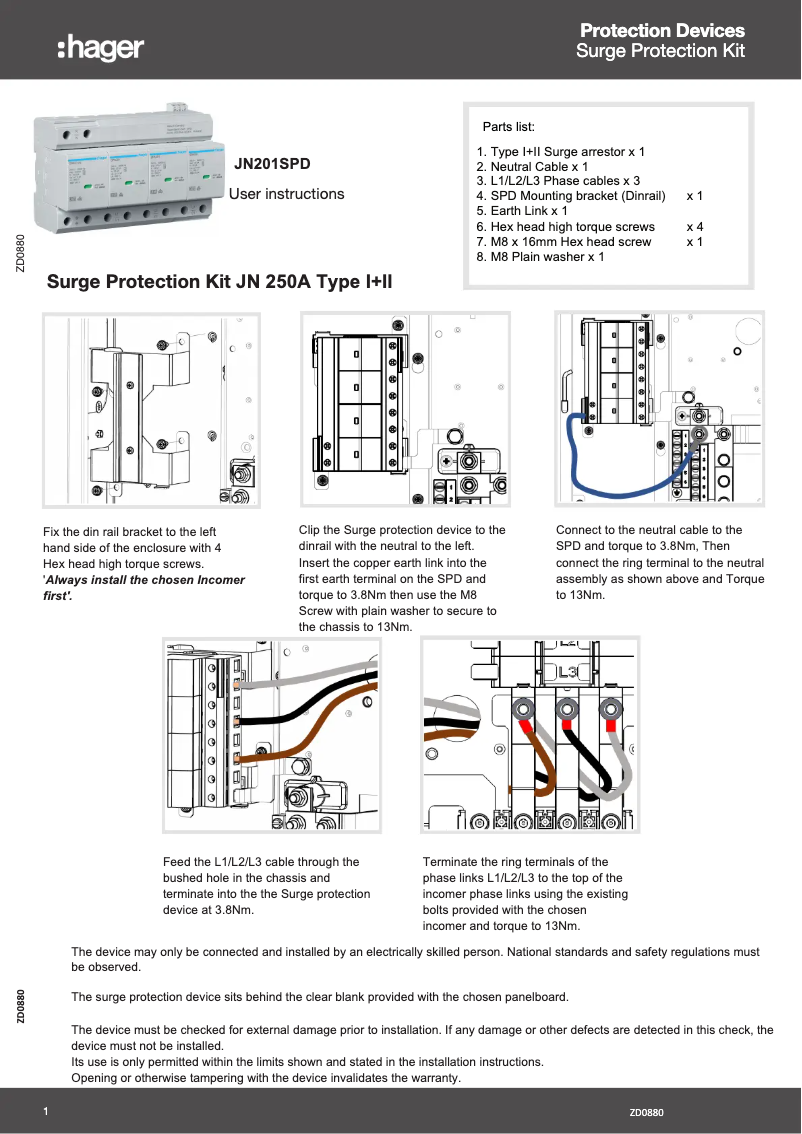 Page n°1 - Guide d'installation Hager JN201SPD