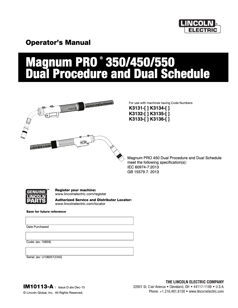 Page 1 de la notice Manuel utilisateur Lincoln Electric Magnum Pro 350