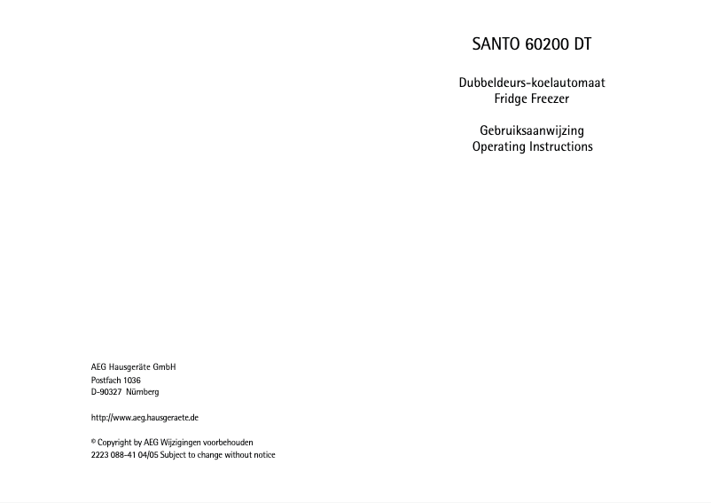 Page 1 de la notice Manuel utilisateur AEG Santo 60200 DT