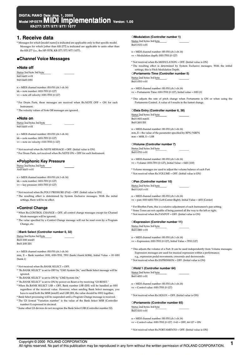 Image de la première page du manuel de l'appareil KR-277