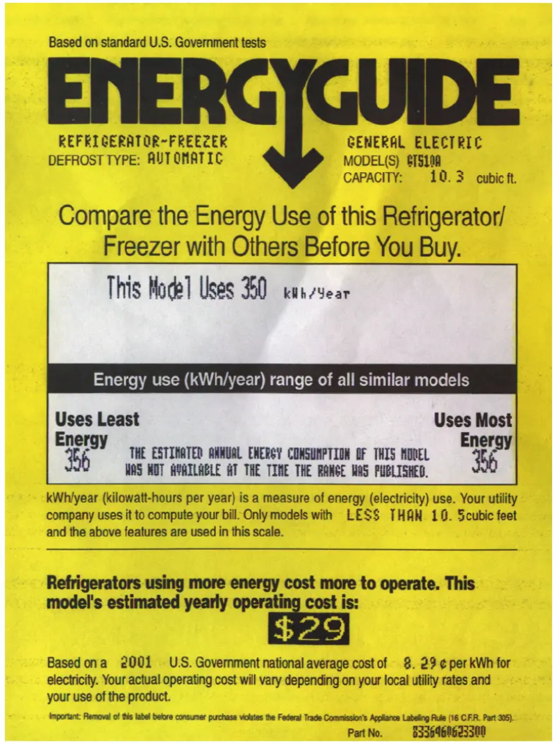 Page 1 de la notice Label énergétique GE GTS10AAMRWW