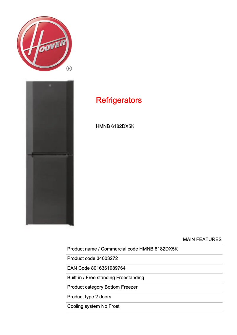 Page n°1 - Manuel utilisateur Hoover HMNB 6182DX5K