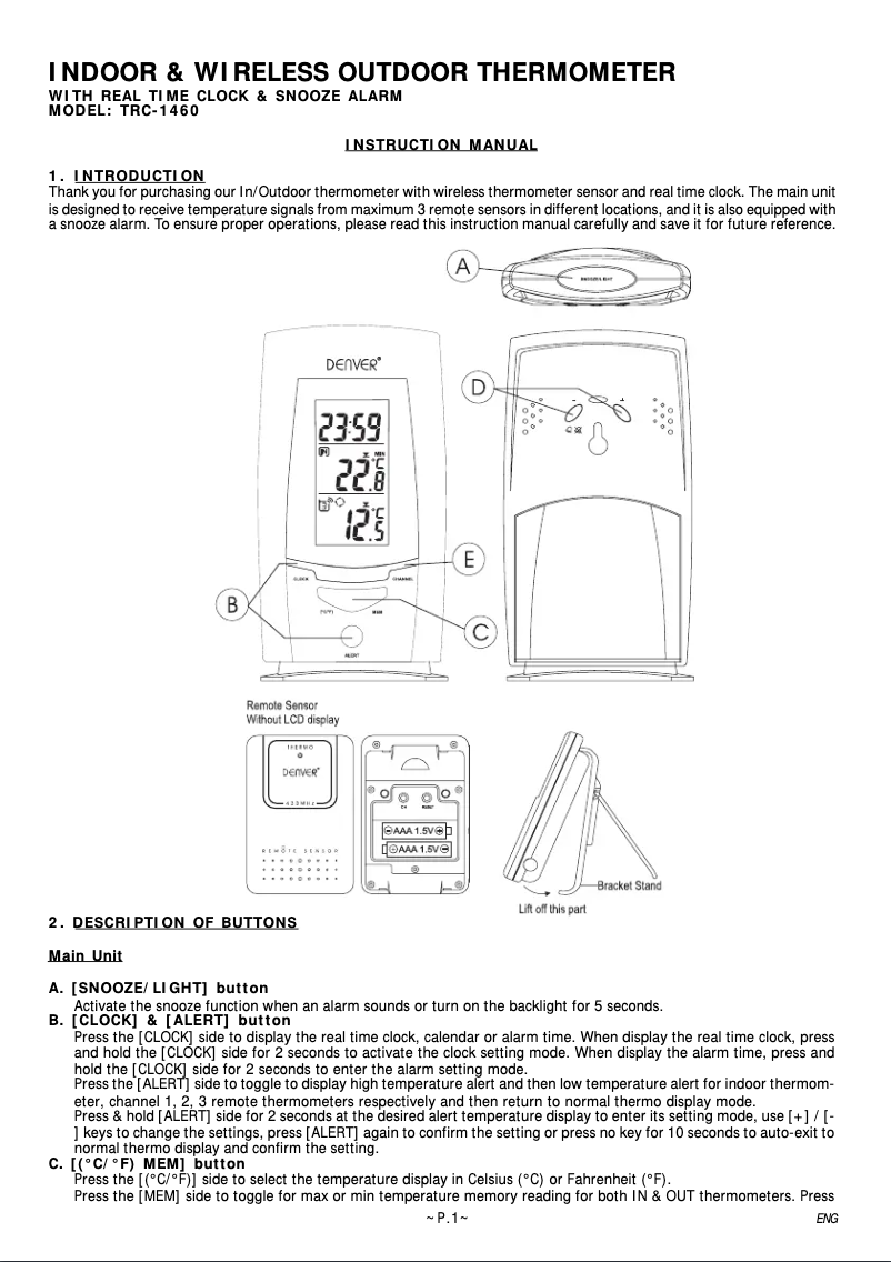 Image de la première page du manuel de l'appareil TRC-1460
