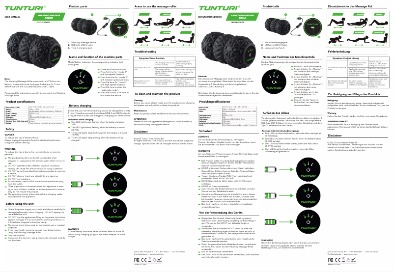 Página 1 del manual Manual de usuario Tunturi Vibrating Massage Roller 14TUSYO072