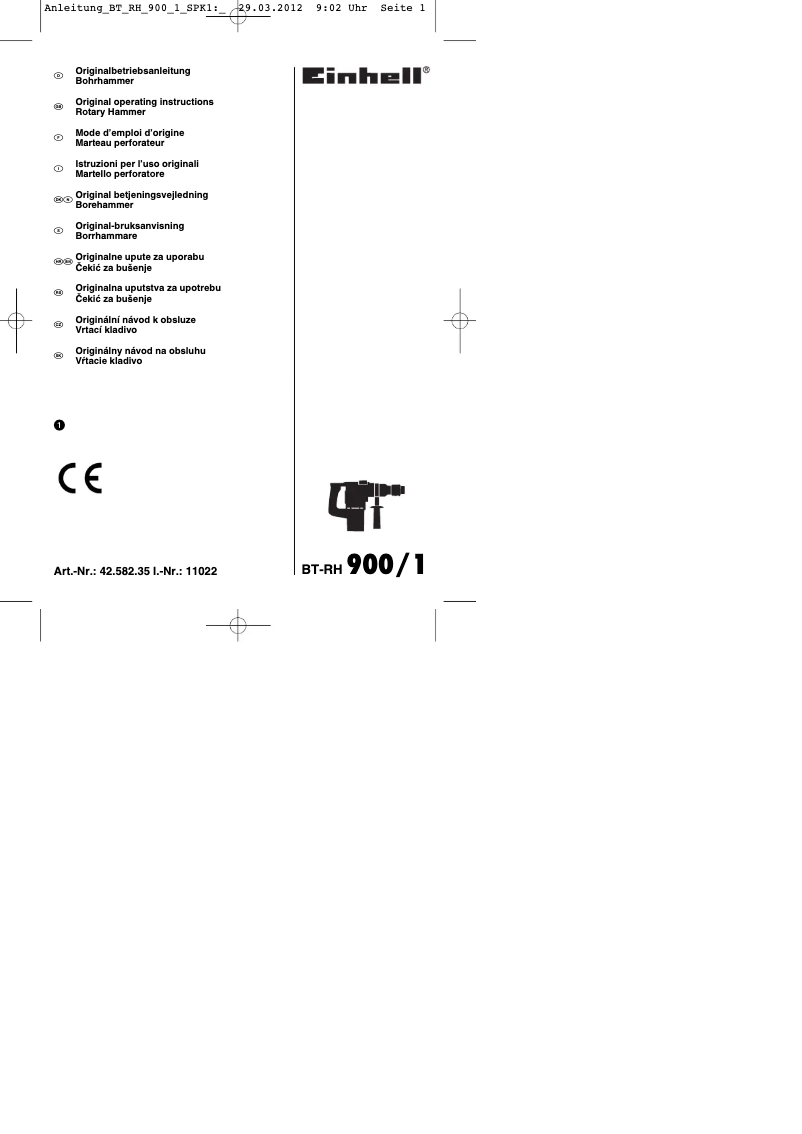 Page n°1 - Mode d'emploi Einhell BT-RH 900/1