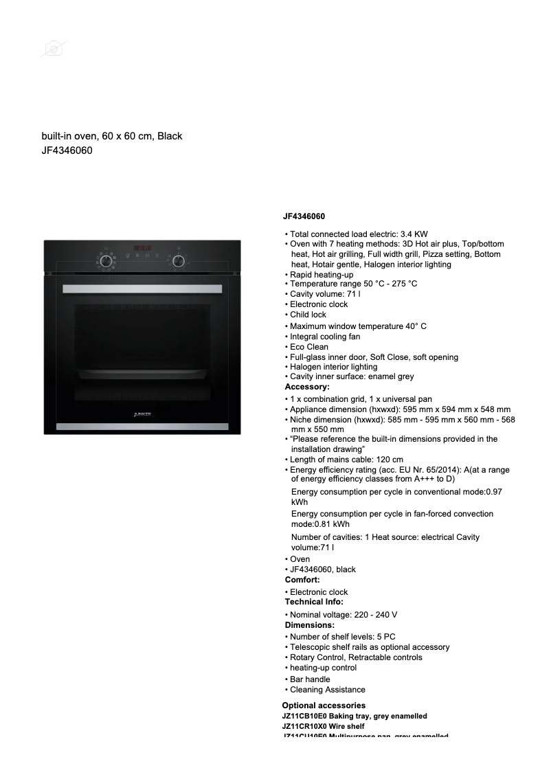 Page 1 de la notice Fiche technique Junker JF4346060