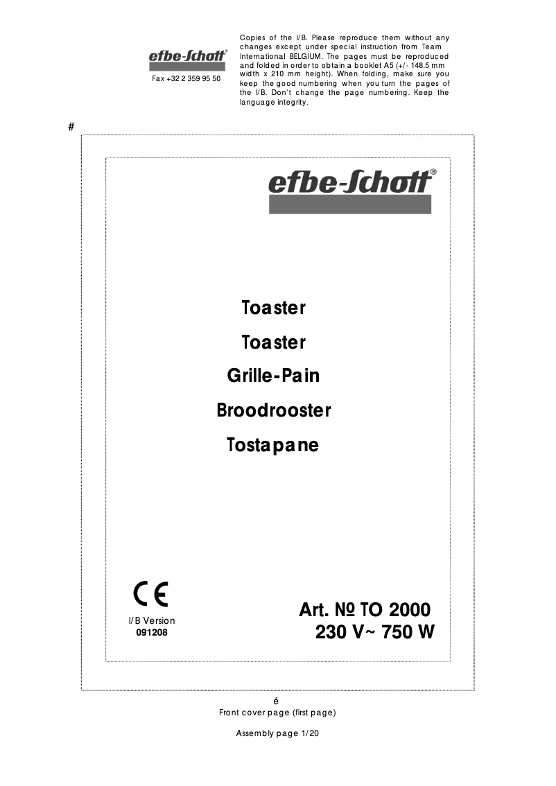 Image de la première page du manuel de l'appareil TO 2000