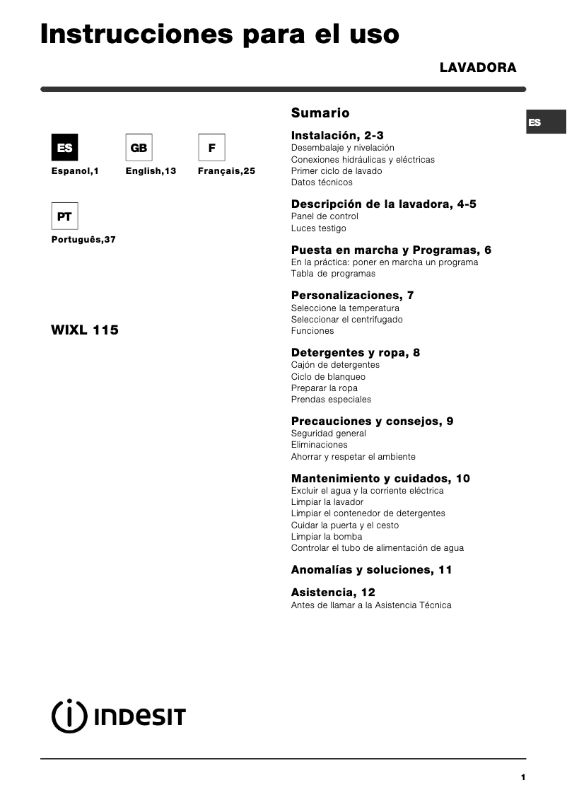 Image de la première page du manuel de l'appareil WIXL 115 (EU)