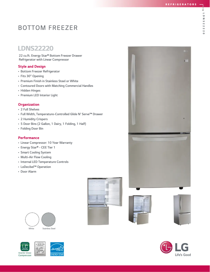 Page 1 de la notice Fiche technique LG LDNS22220W