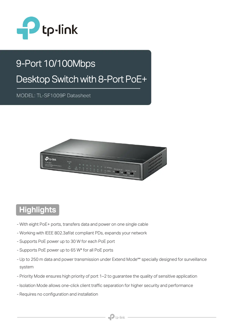 Page n°1 - Fiche technique TP-Link TL-SF1009P