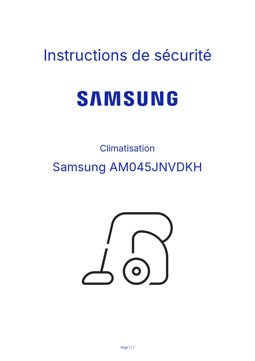 Page n°1 - Instructions de sécurité Samsung AM045JNVDKH