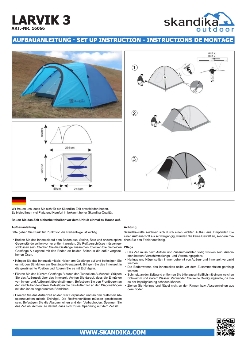 Page 1 de la notice Manuel utilisateur Skandika Larvik 3