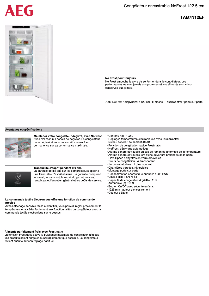 Page n°1 - Fiche technique AEG TAB7N12EF