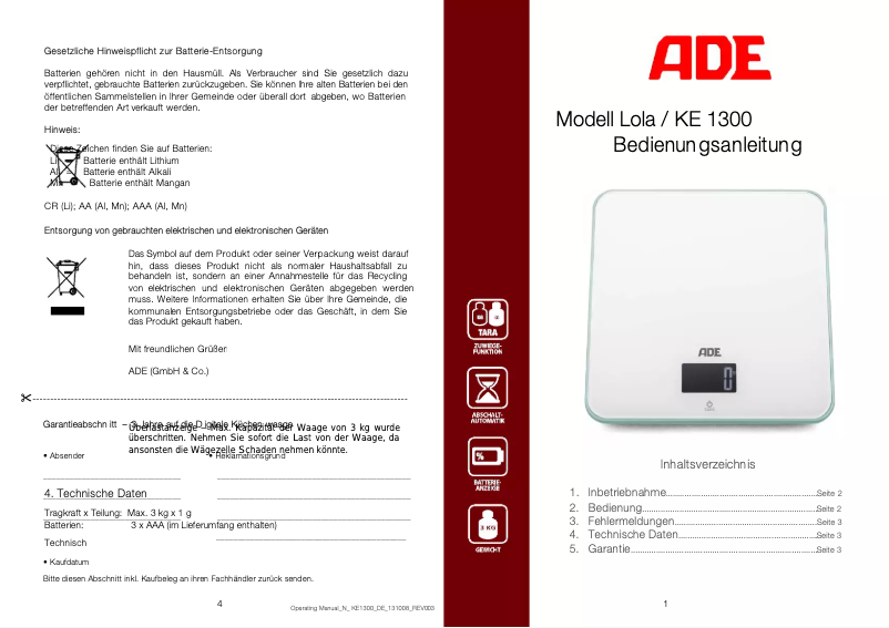 Image de la première page du manuel de l'appareil Lola KE 1300