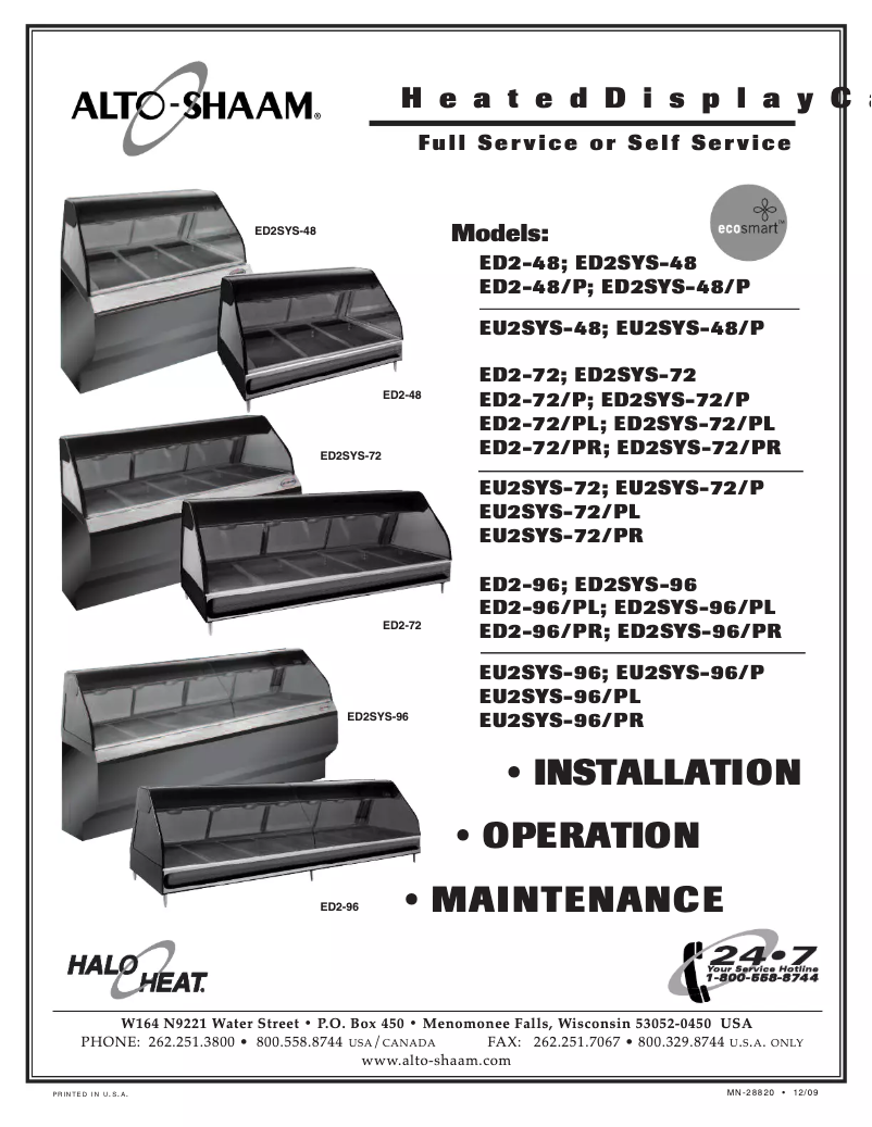 Page 1 de la notice Manuel utilisateur Alto-Shaam ED2-72