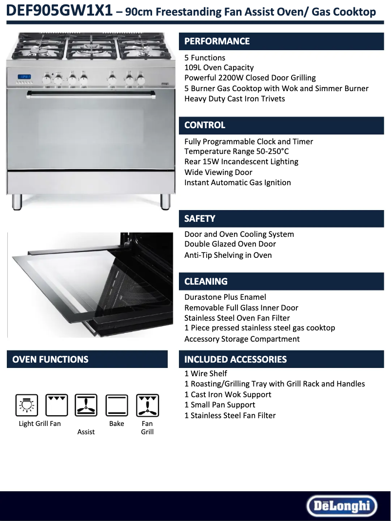 Page n°1 - Fiche technique DeLonghi DEF905GW1X1