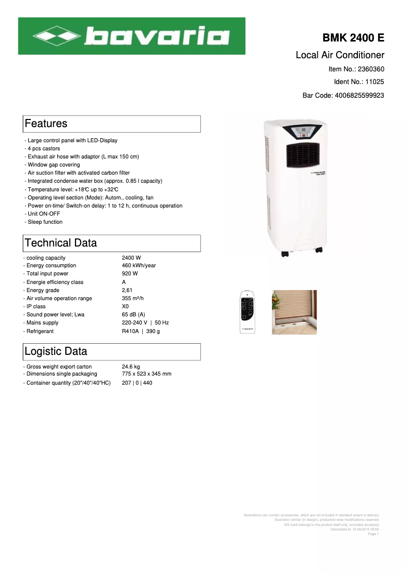 Page 1 de la notice Manuel utilisateur Bavaria BMK 2400 E