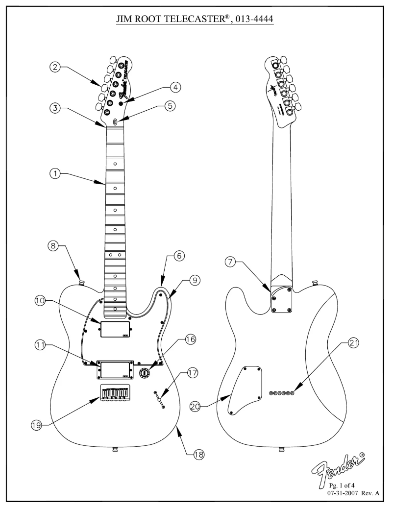 Página 1 del manual Diagrama de cableado Fender Jim Root Telecaster