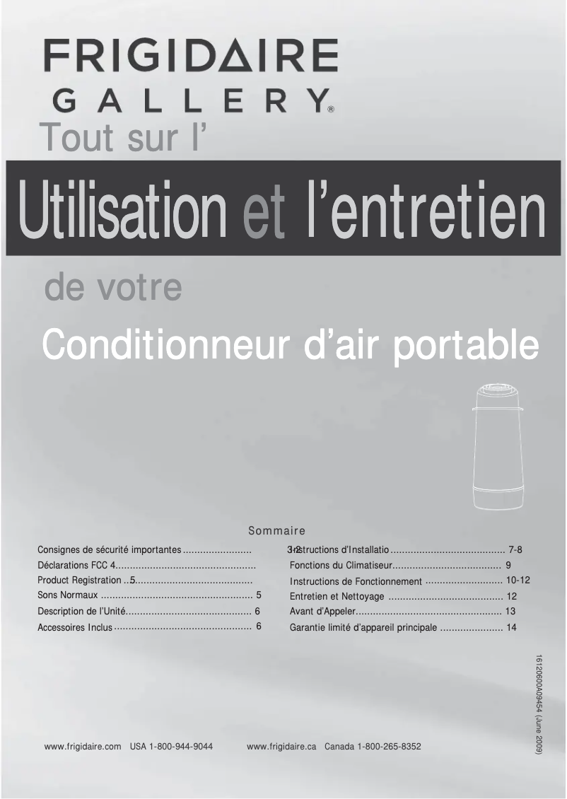 Page 1 de la notice Manuel utilisateur Frigidaire FGPC1044U1