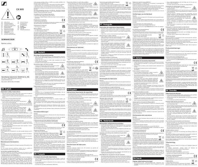 Page n°1 - Instructions de sécurité Sennheiser CX 80S