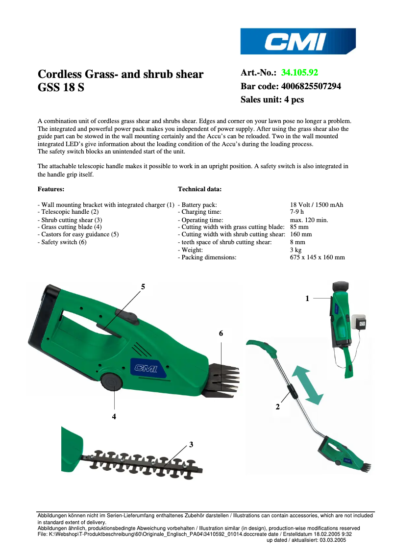 Page n°1 - Fiche technique CMI GSS 18 S