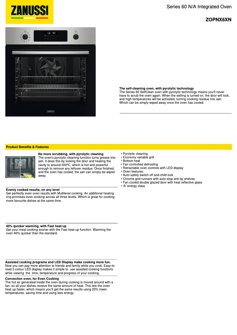 Page 1 de la notice Fiche technique Zanussi ZOPNX6XN