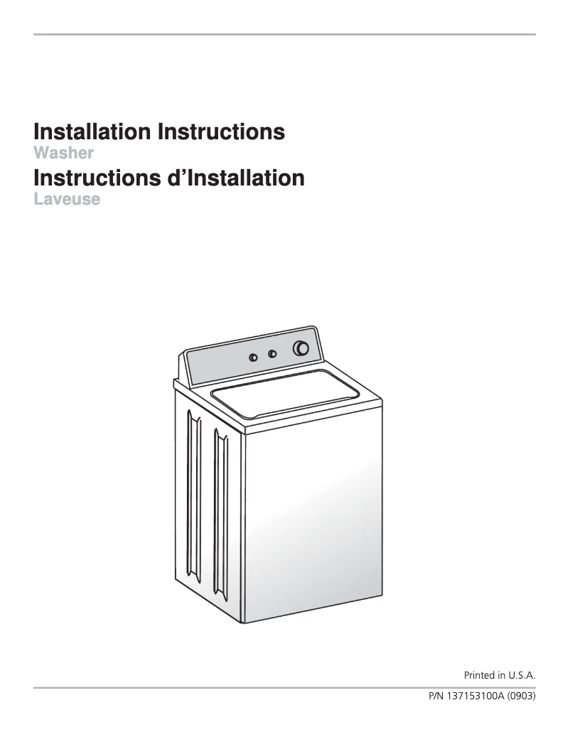 Page 1 de la notice Guide d'installation Frigidaire FTW3014KW
