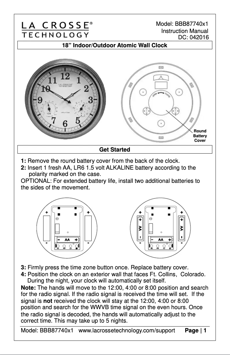 Page n°1 - Manuel utilisateur La Crosse Technology BBB87740X1