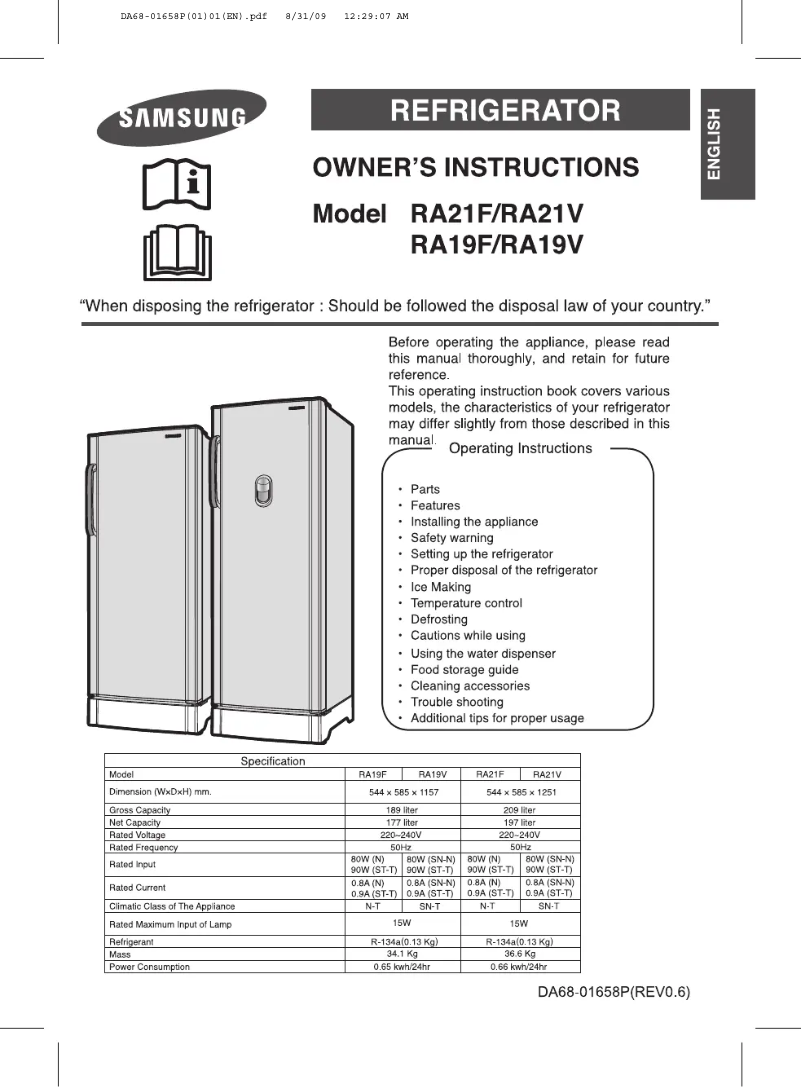Page n°1 - Manuel utilisateur Samsung RA21VASW