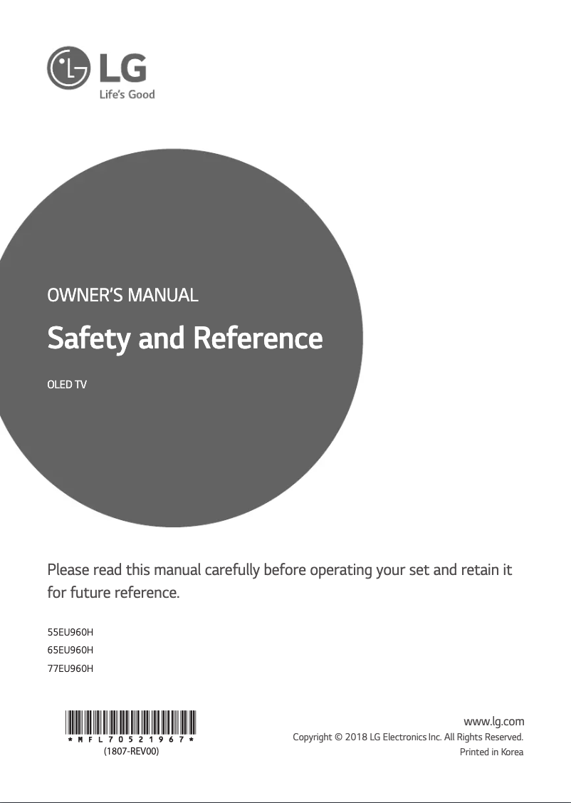 Page 1 de la notice Manuel utilisateur LG 77EU960H