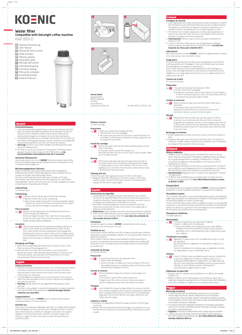 Image de la première page du manuel de l'appareil KWF 003