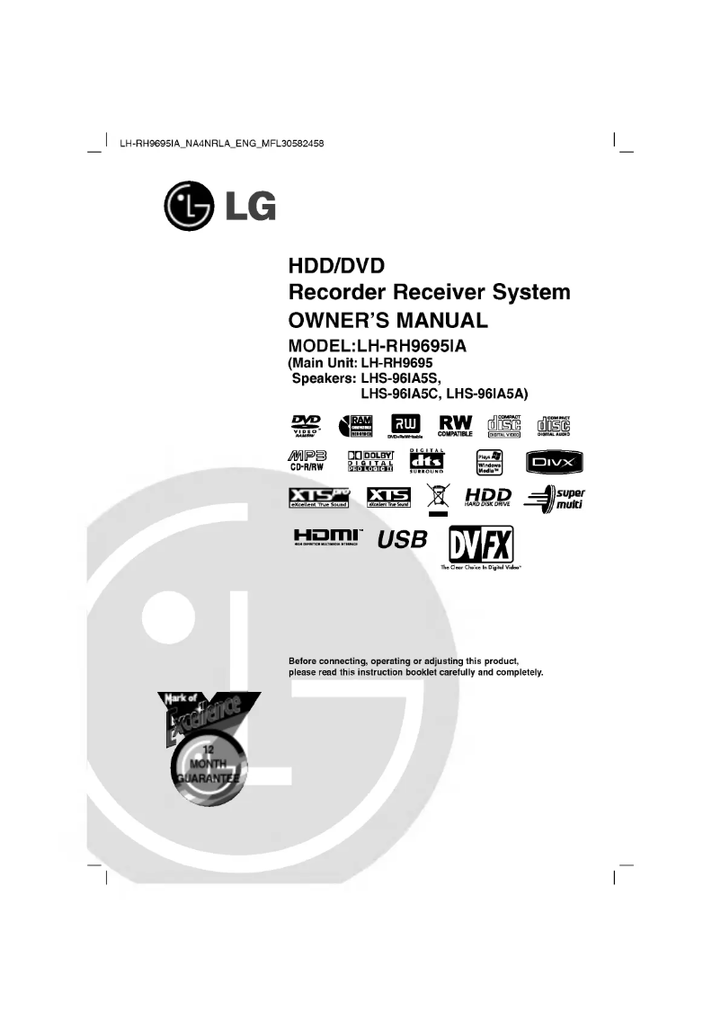 Page n°1 - Manuel utilisateur LG LH-RH9695IA