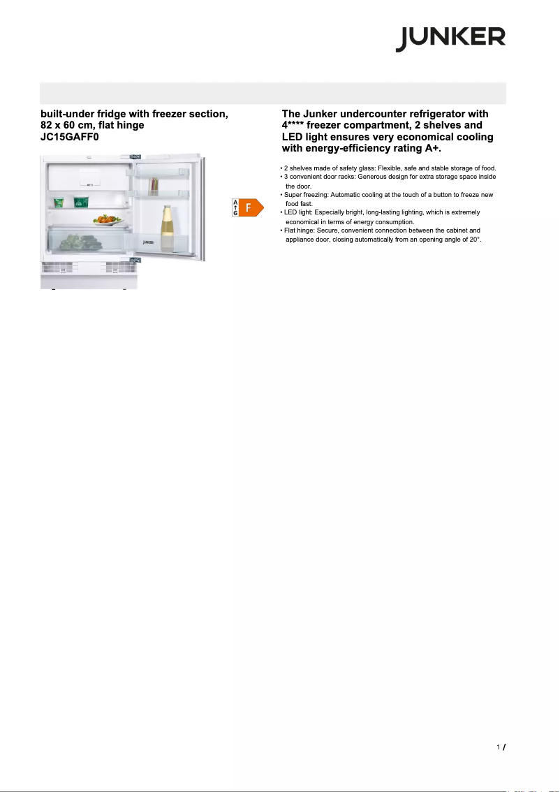 Page 1 de la notice Fiche technique Junker JC15GAFF0