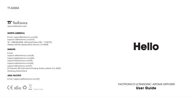 Page n°1 - Manuel utilisateur TaoTronics TT-AD004