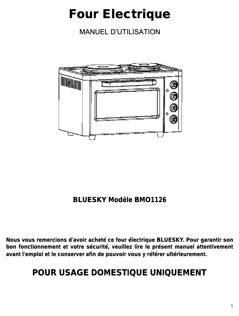 Page n°1 - Manuel utilisateur Bluesky BMO 1126