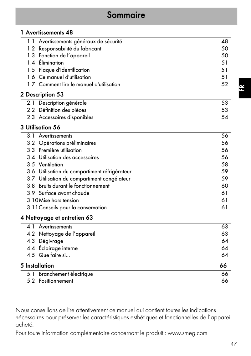 Page n°1 - Manuel utilisateur Smeg FAB28RDMM5