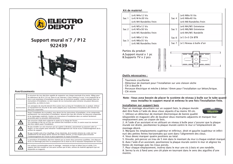 Page n°1 - Manuel utilisateur Electro Depot 922439
