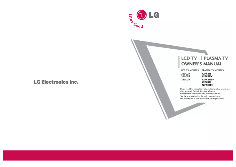Page 1 de la notice Manuel utilisateur LG 42PC1RVH