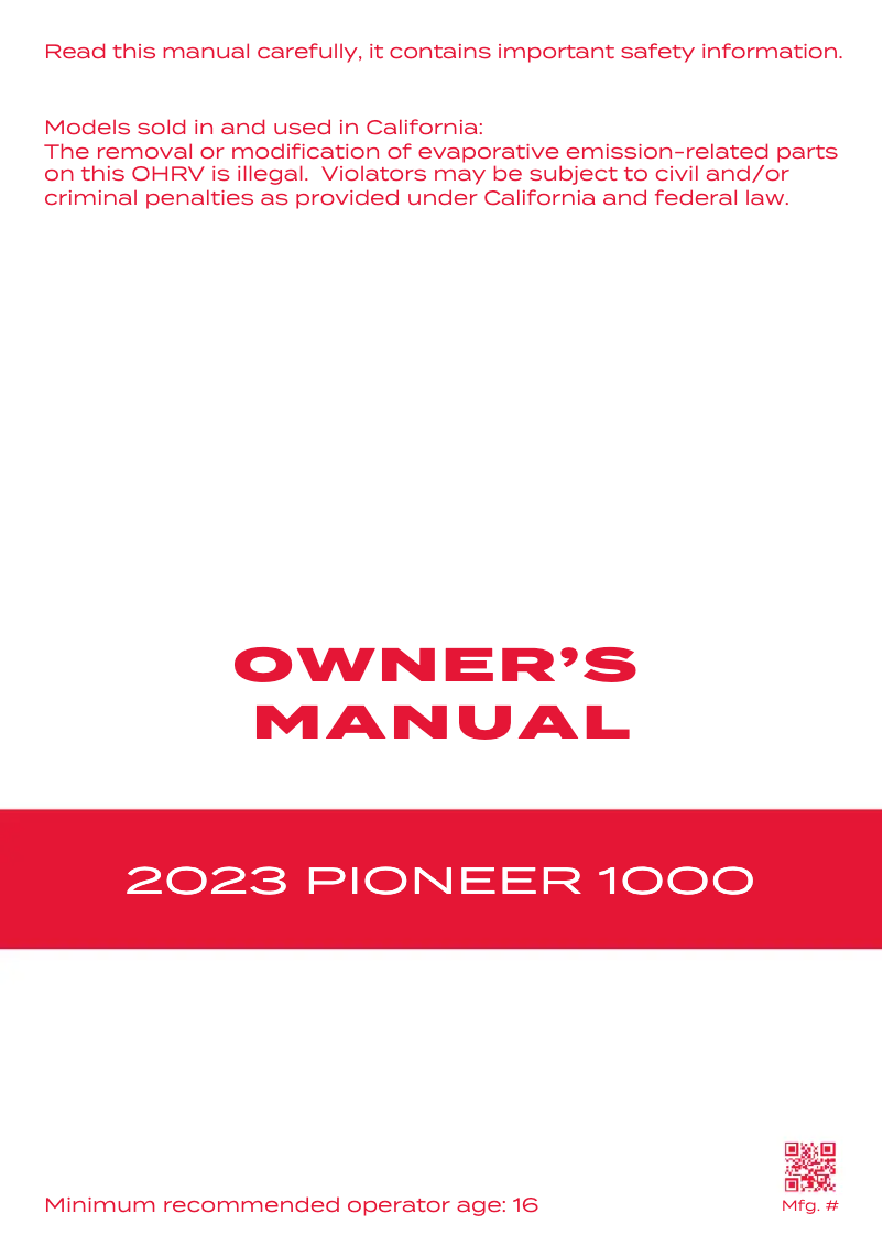 Page n°1 - Manuel utilisateur Honda Pioneer 1000-5 (2023)