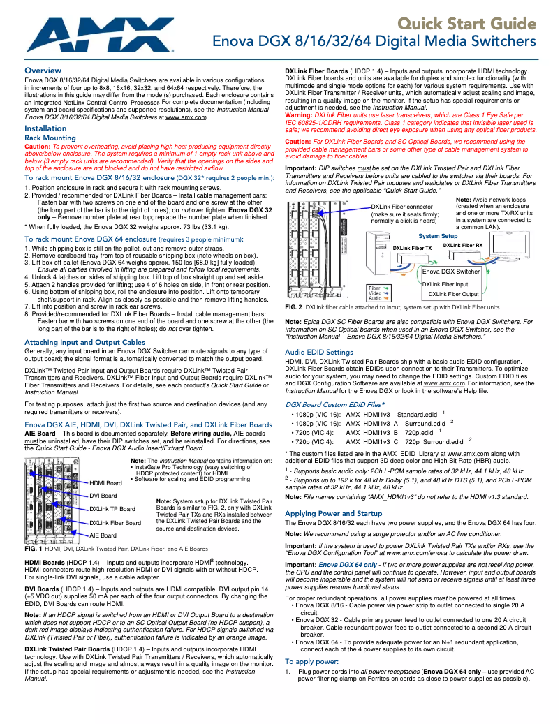 Page 1 de la notice Guide de démarrage rapide AMX DGX-O-DXF-MMS