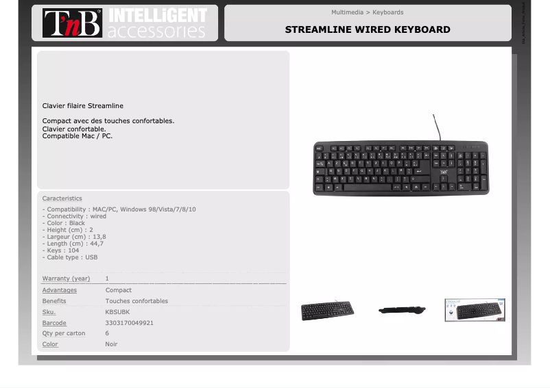 Page 1 de la notice Manuel utilisateur T'nB KBSUBK