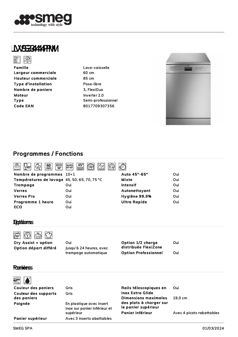 Page n°1 - Fiche technique Smeg LVS344PM