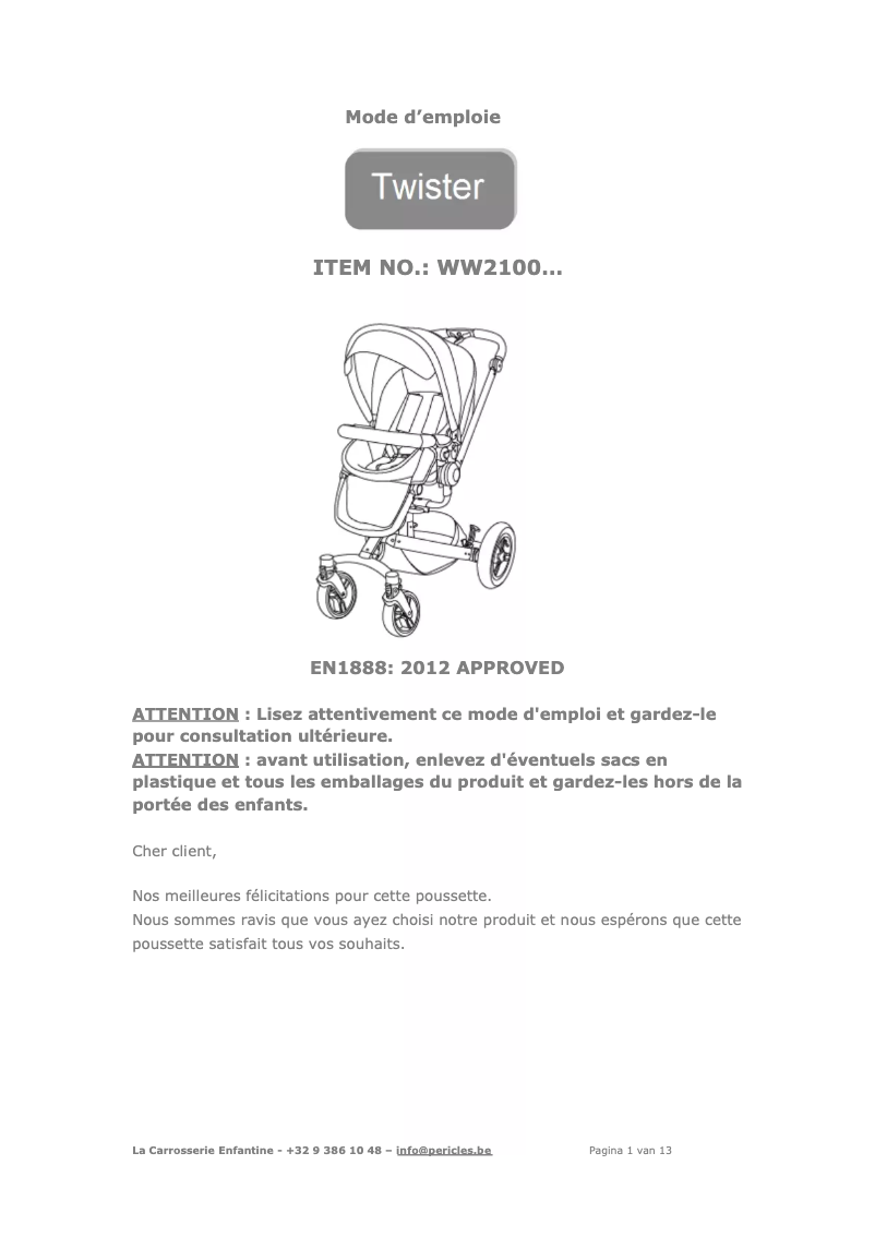 Page n°1 - Manuel utilisateur Pericles Twister