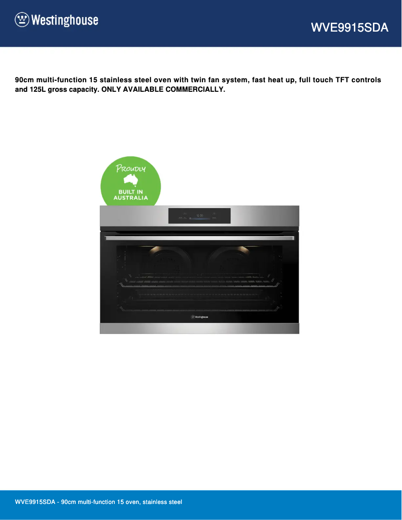 Page 1 de la notice Fiche technique Westinghouse WVE9915SDA