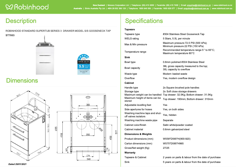 Page n°1 - Fiche technique Robinhood ST7003