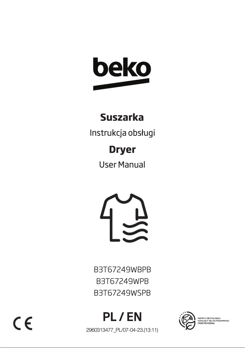Page 1 de la notice Manuel utilisateur Beko B3T67249WSPB