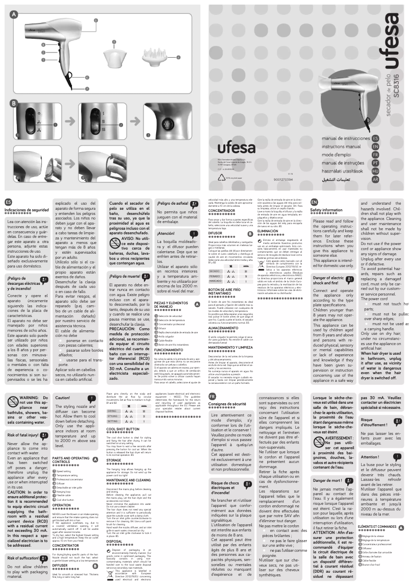 Page 1 de la notice Manuel utilisateur Ufesa SC8316